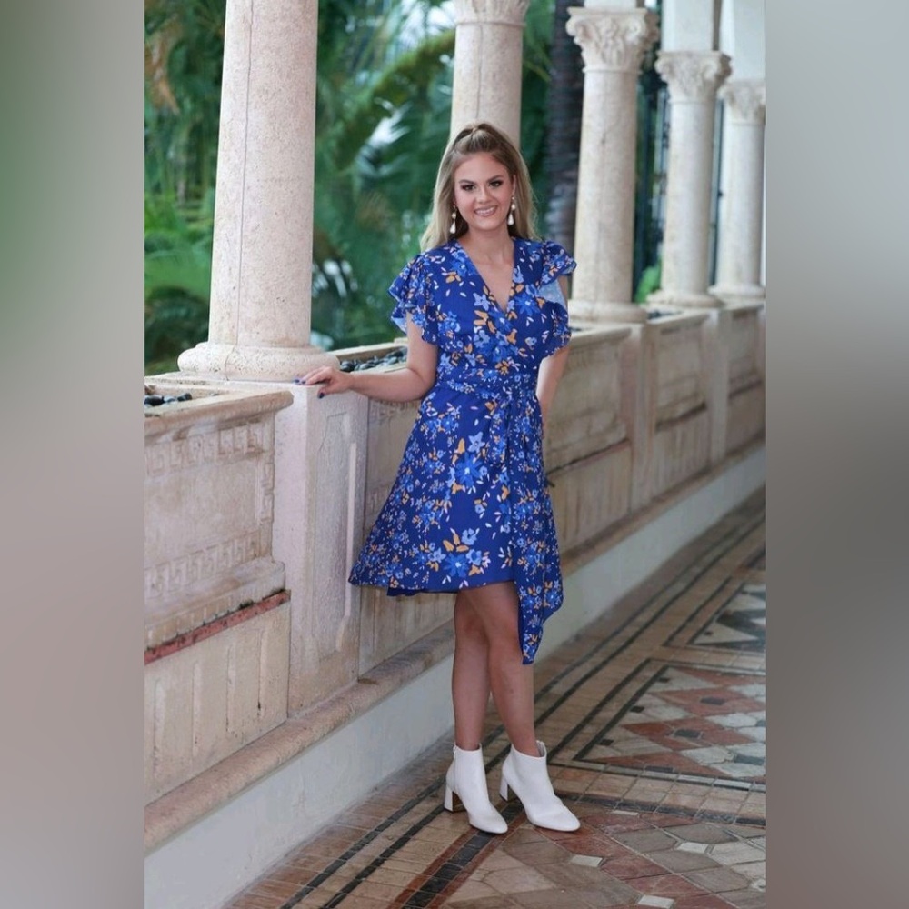 Alivia Simone- Blue Floral Midi‎ Dress Size XS